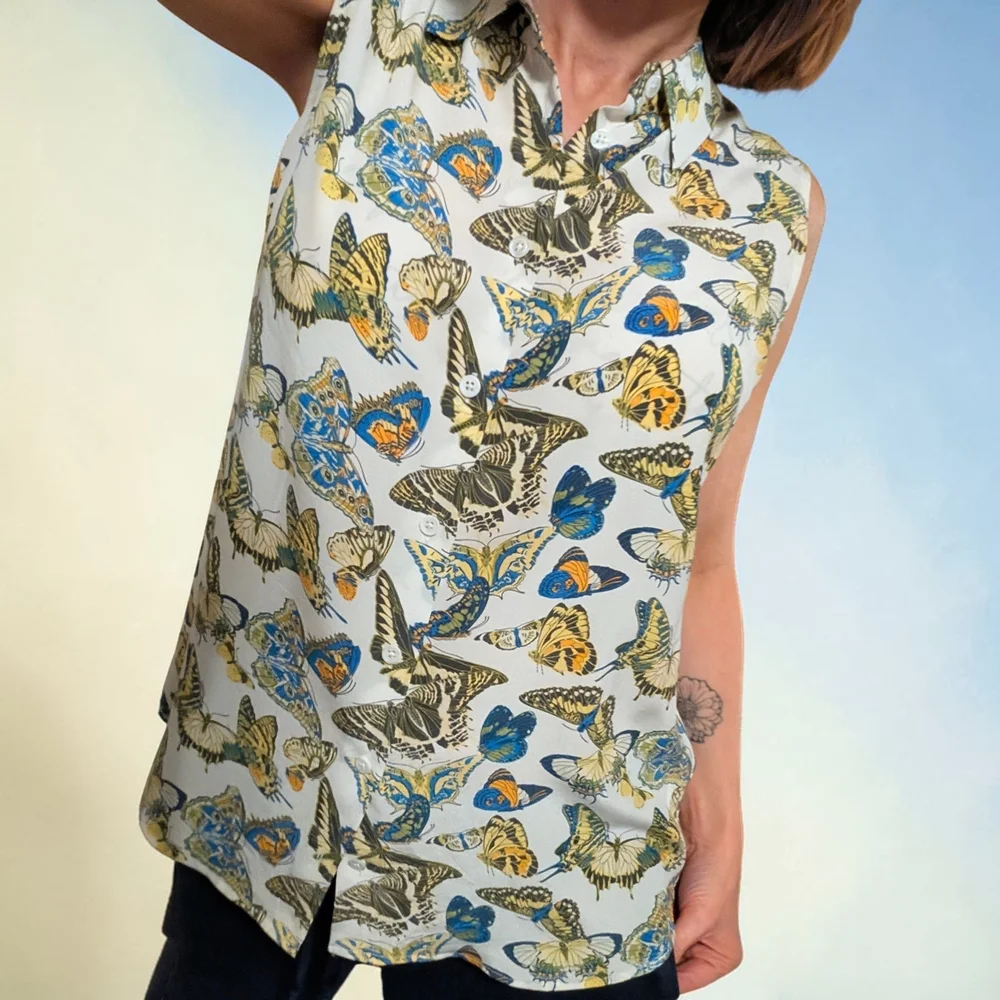 Equipment Multicolor Butterfly Print Blouse - Picture 2 of 7